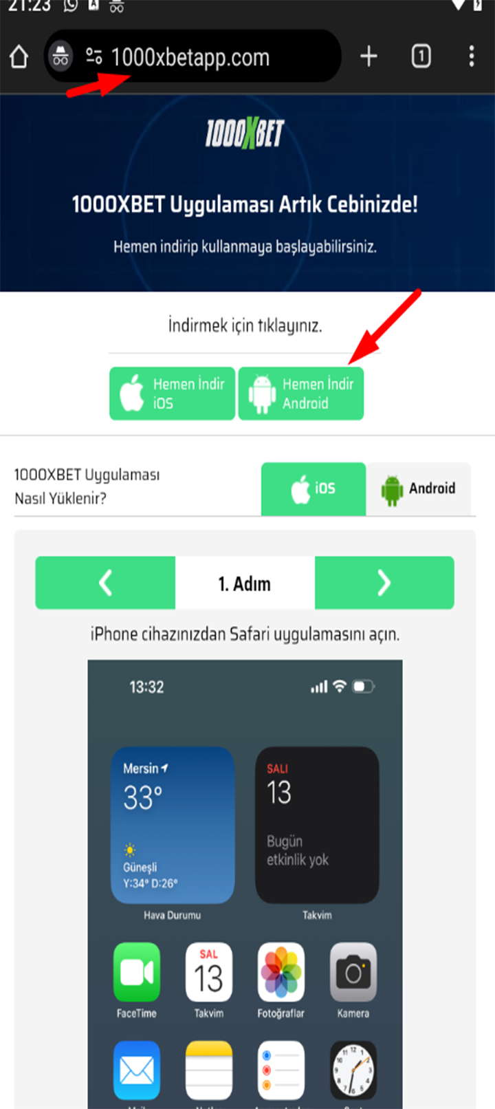 1000XBET Mobil Tanıtım - Adım 1